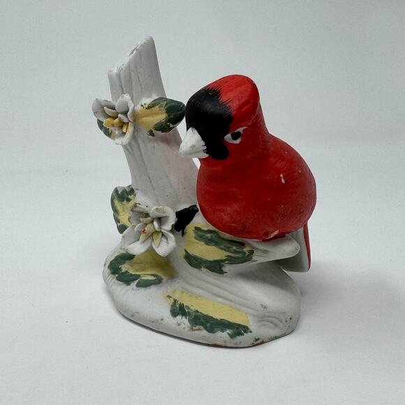 Vintage Cardinal Robin Red Bird on Blooming Branch Ceramic Statue - Picture 2 of 9